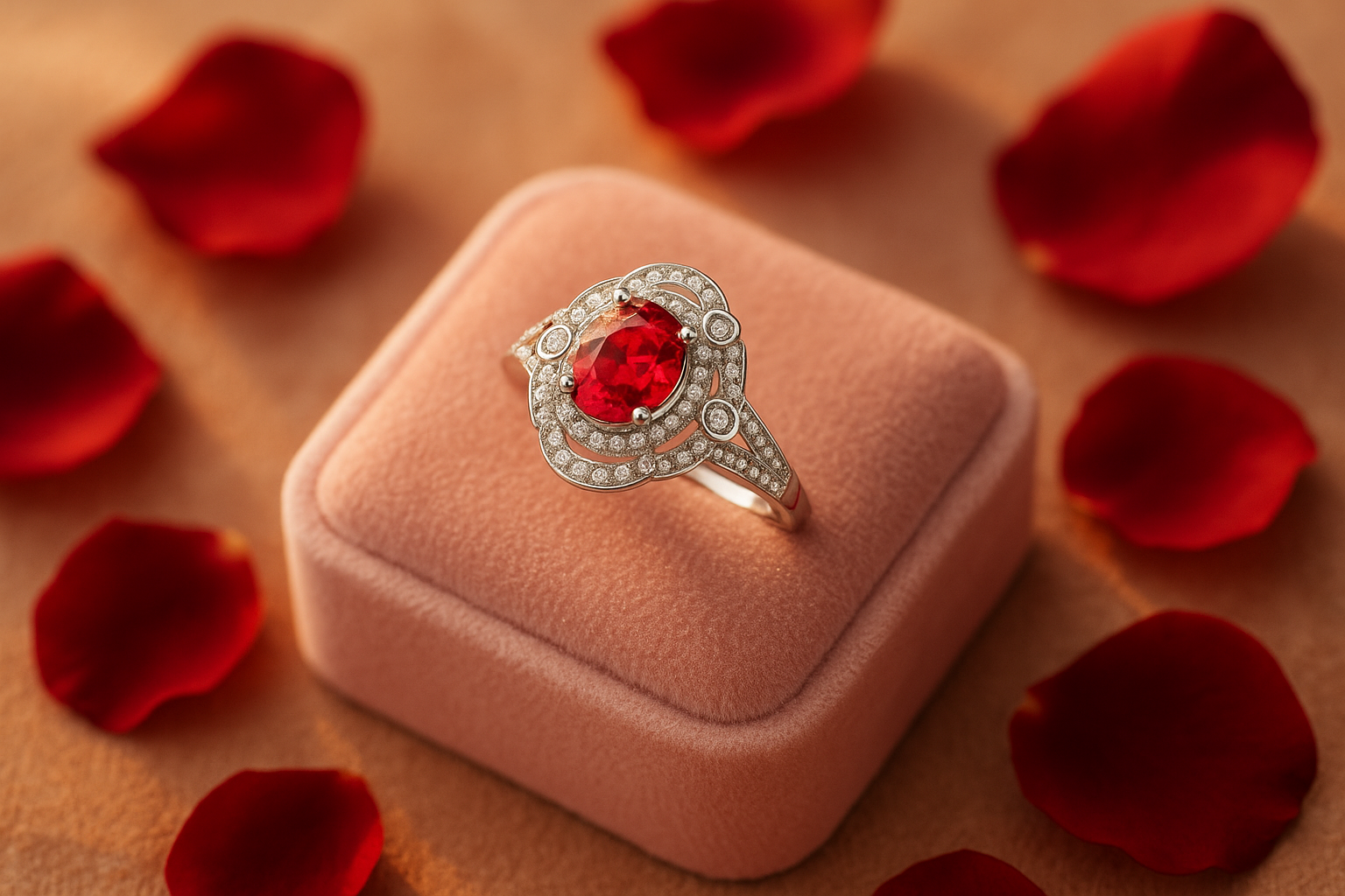Romantic pink velvet with rose petals