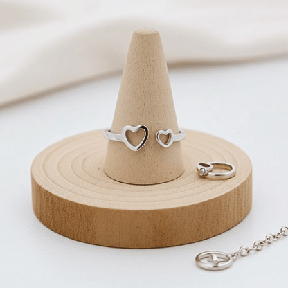 Stainless Steel Open Ring – Adjustable Two Hearts Ring for Women - Amtikiss Casuals