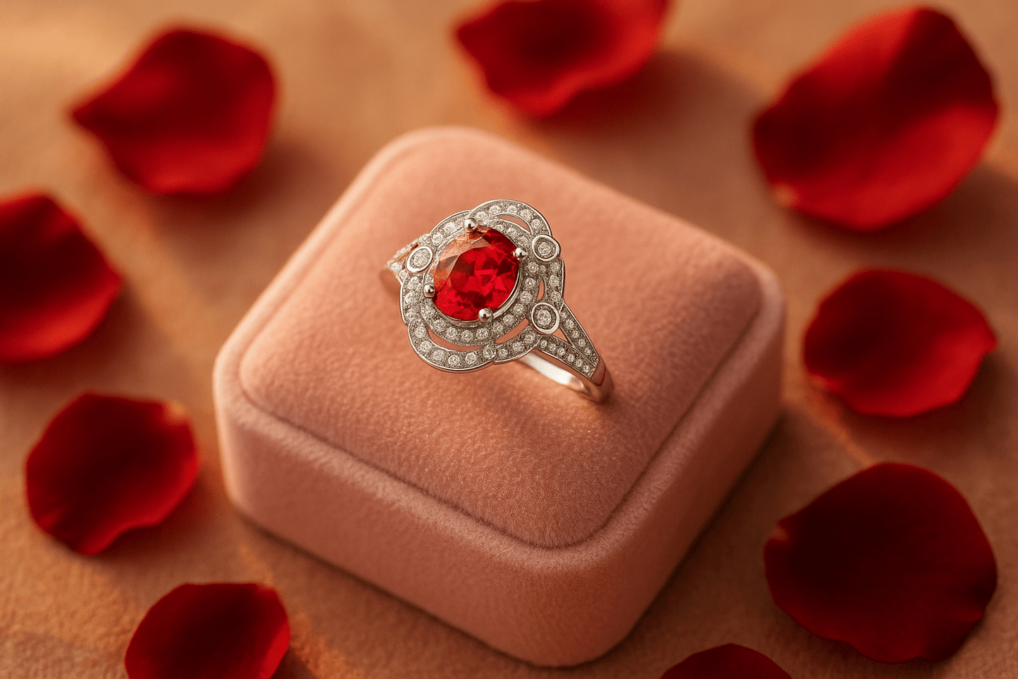 Vintage Ruby & CZ Removable Head Ring - 925 Sterling Silver Rhodium Plated - Amtikiss Casuals