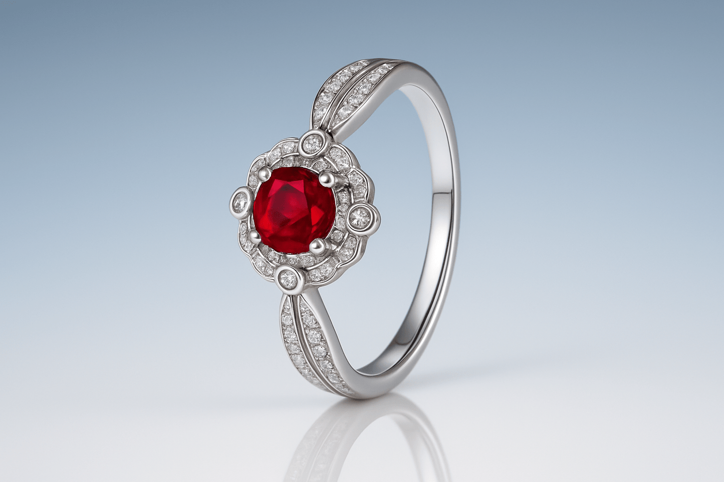 Vintage Ruby & CZ Removable Head Ring - 925 Sterling Silver Rhodium Plated - Amtikiss Casuals