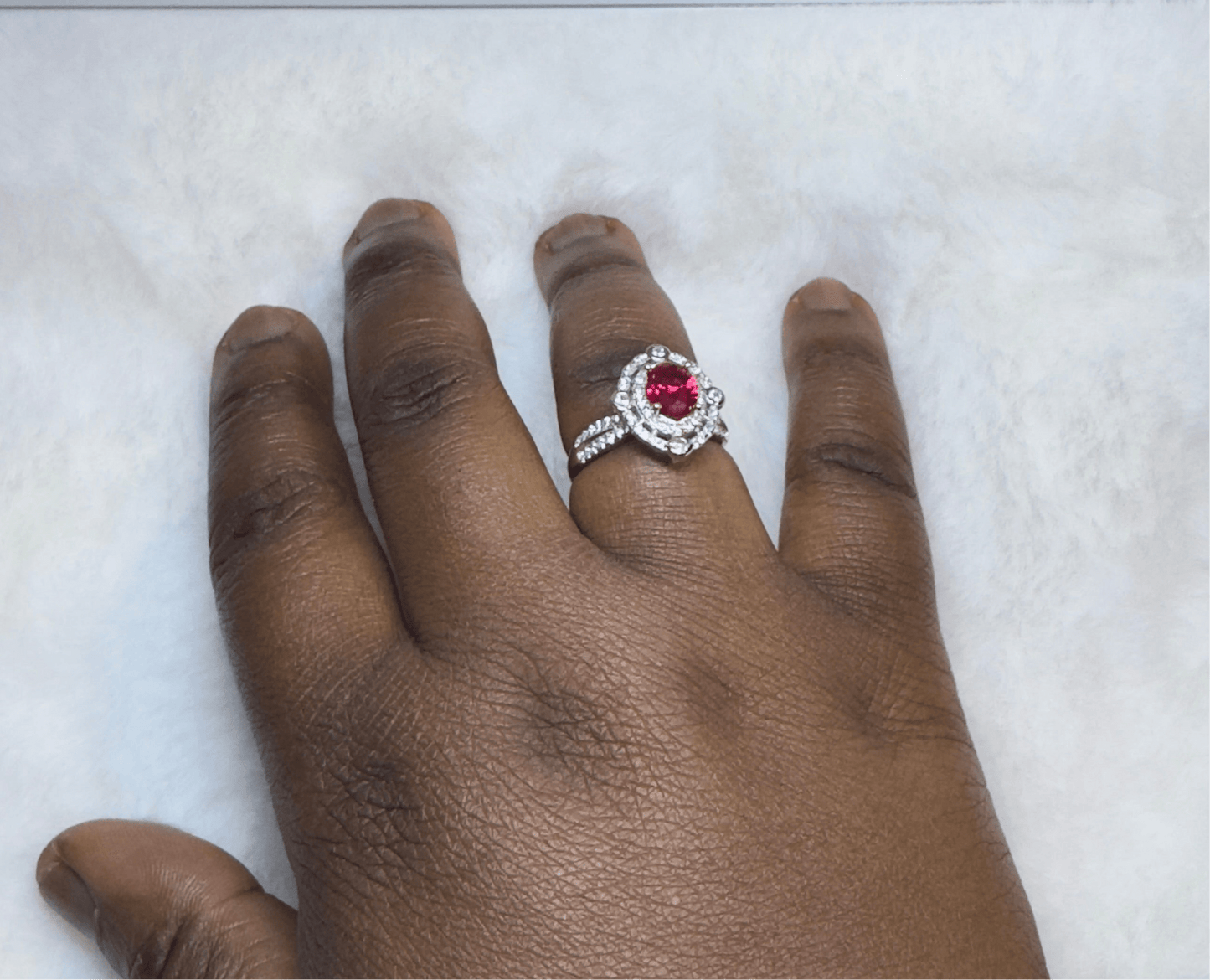 Vintage Ruby & CZ Removable Head Ring - 925 Sterling Silver Rhodium Plated - Amtikiss Casuals