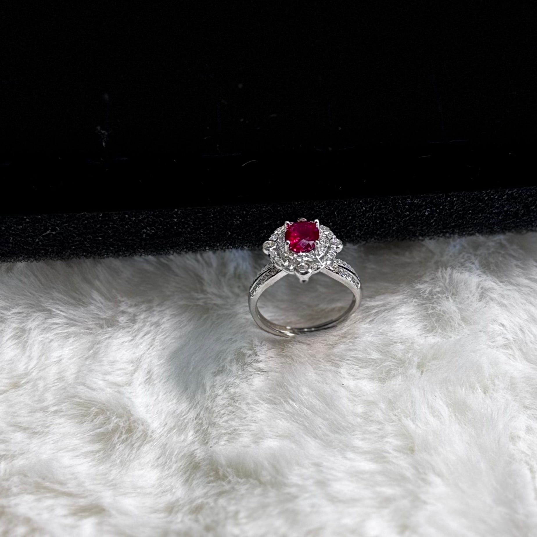 Vintage Ruby & CZ Removable Head Ring - 925 Sterling Silver Rhodium Plated - Amtikiss Casuals