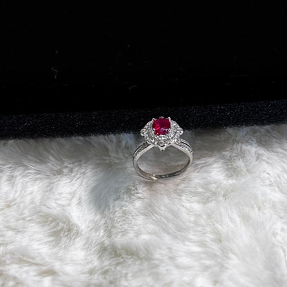 Vintage Ruby & CZ Removable Head Ring - 925 Sterling Silver Rhodium Plated - Amtikiss Casuals